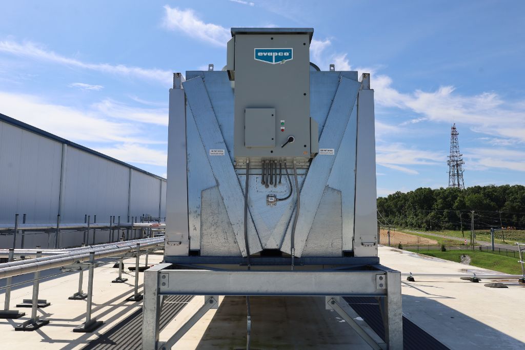 Evapco industrial rooftop condenser unit on the Mid Eastern Cold Storage facility roof